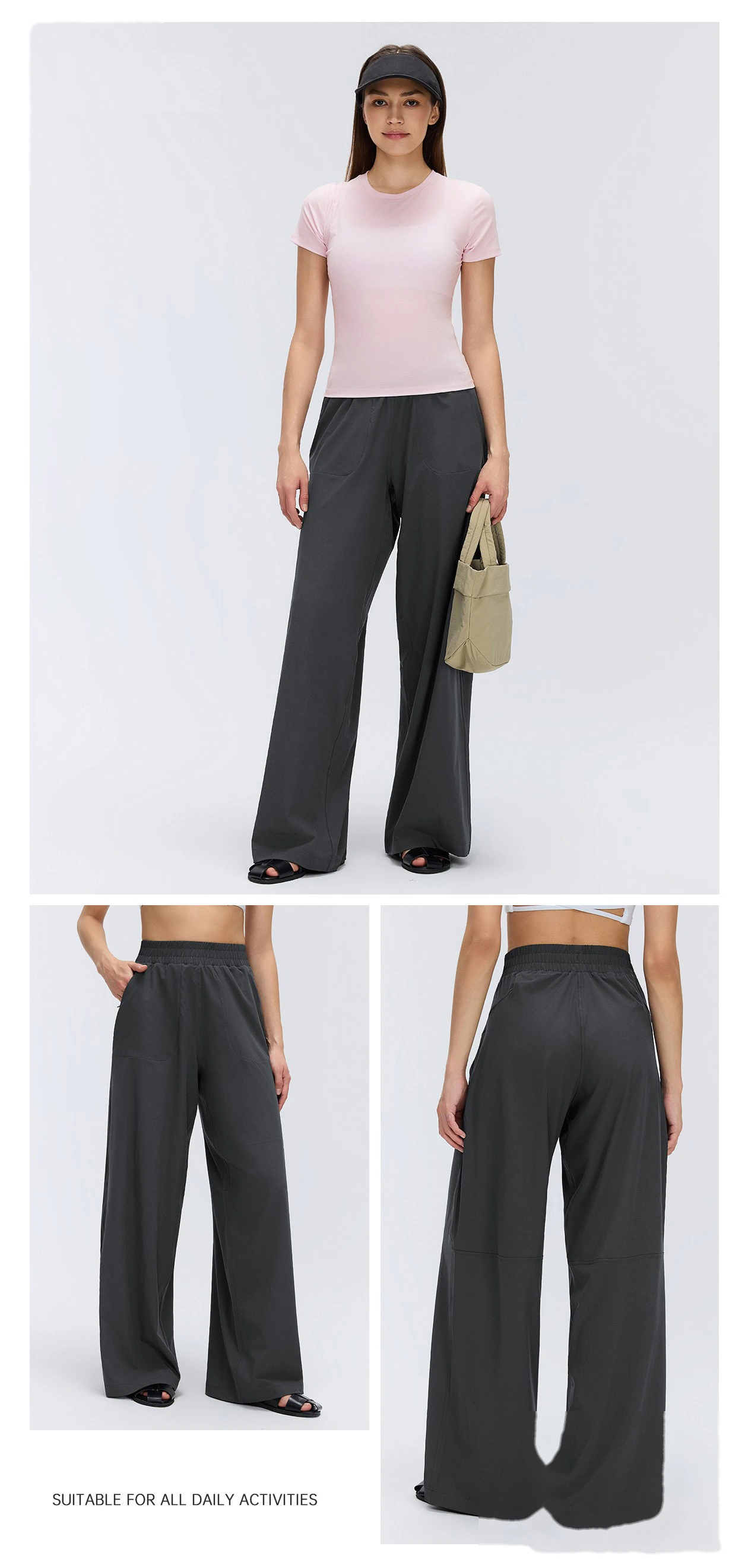 Women’s Custom Spring Summer Thin Breathable Straight Sports Pants Drawstring Loose Slim Casual Wide Leg Pants detail