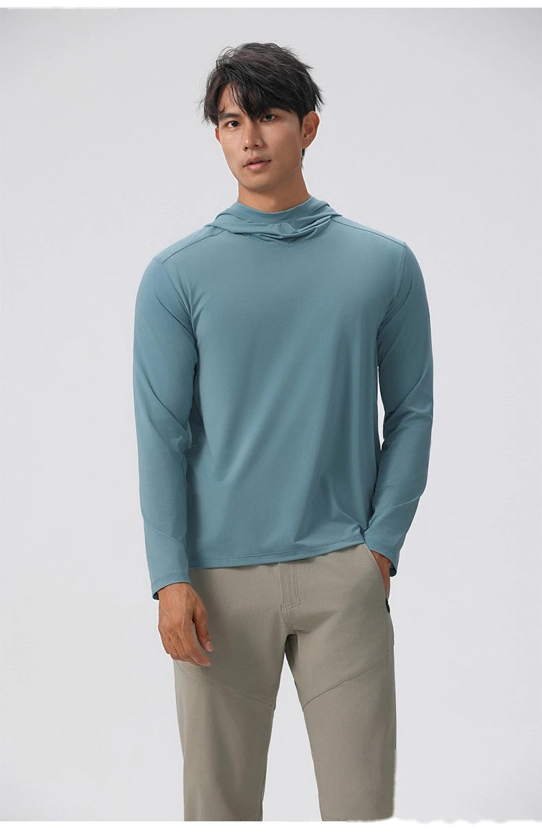Customized men's fitness suit long sleeve hooded pullover loose muscle dog sports T-shirt elastic training suit detail