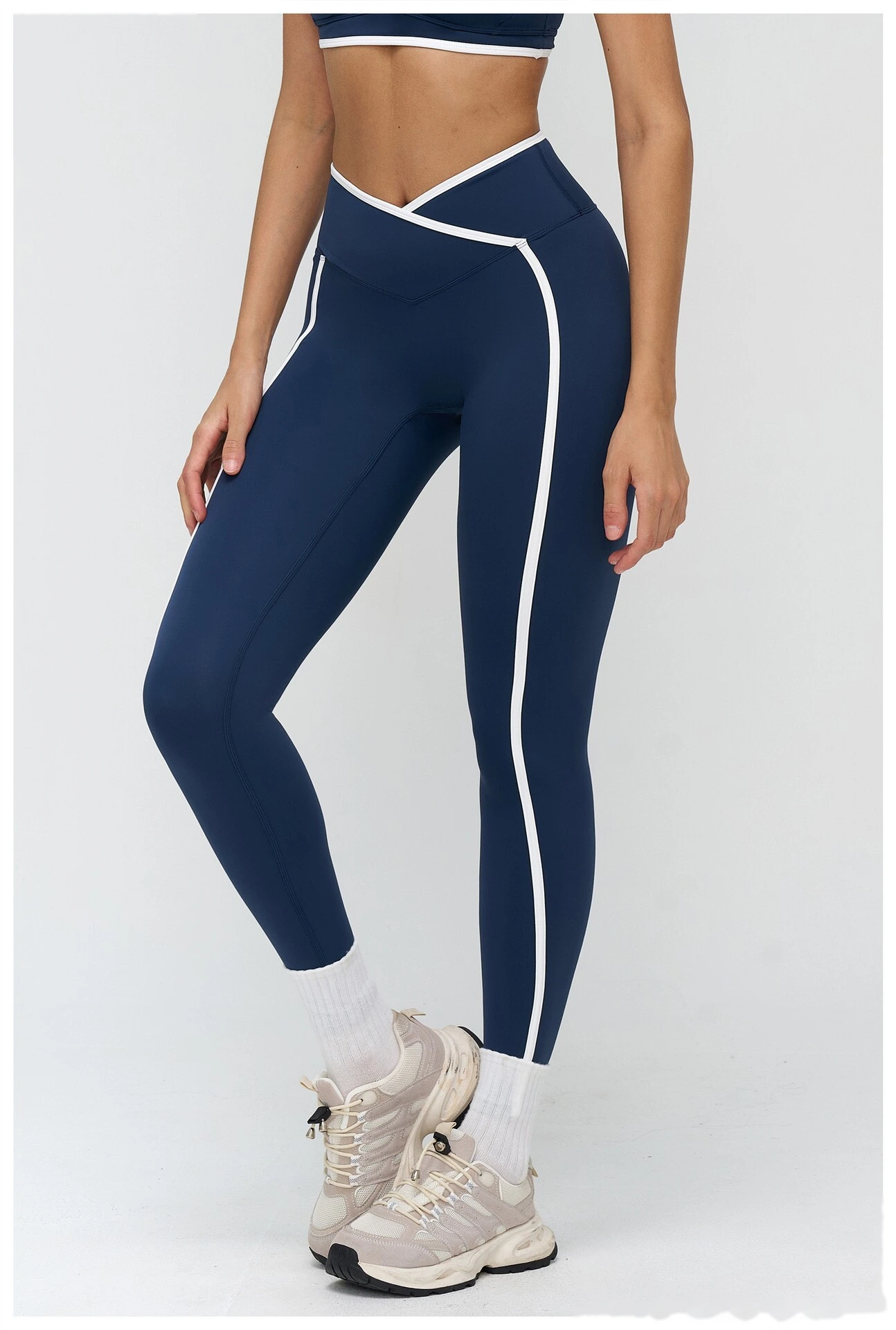Custom Cross Waist Yoga Pants - Women's Buttery Soft Color Block Tight Running Fitness Leggings detail