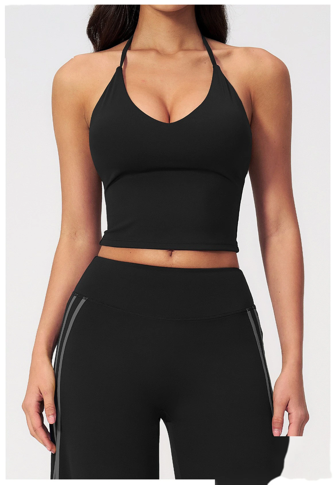 Custom Women Halter Sports Vest, V Neck Slim Yoga Top With Padded Bra Outer Wear Workout Tank Top detail