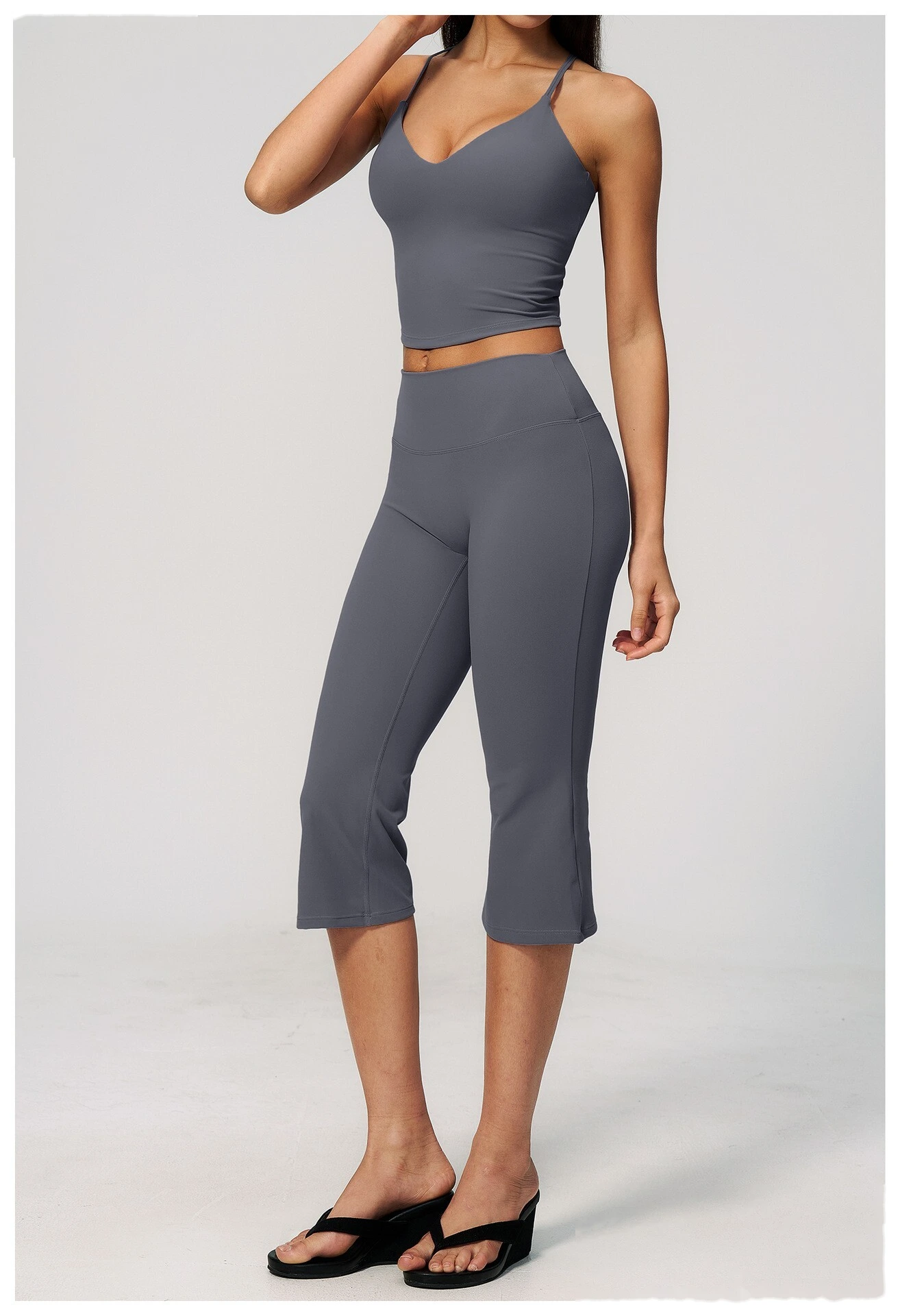 Yoga pants with creamy feeling, high waist, hips and abdomen, fitness exercise, cropped pants/yoga suit detail