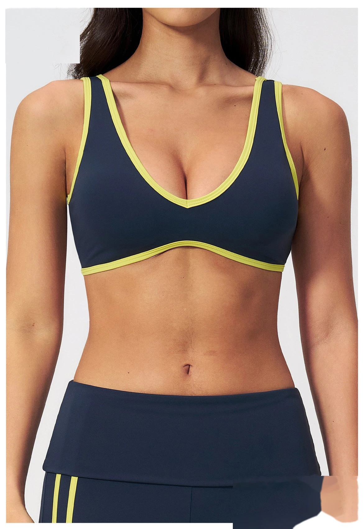 Women Color Block Open Back Sports Bra, Quick Dry Breathable Outdoor Workout Yoga Athletic Bra detail