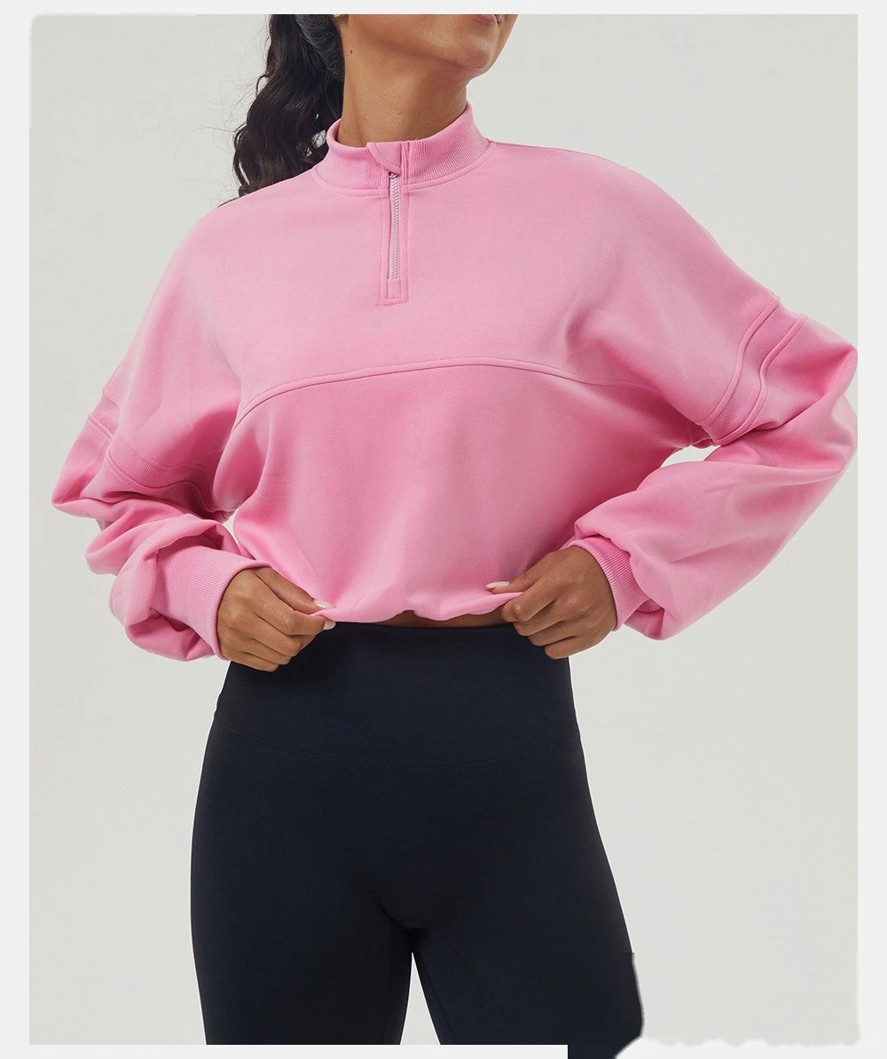 Custom autumn and winter sweater sports fitness long sleeve yoga clothes half zipper loose sweater woman detail