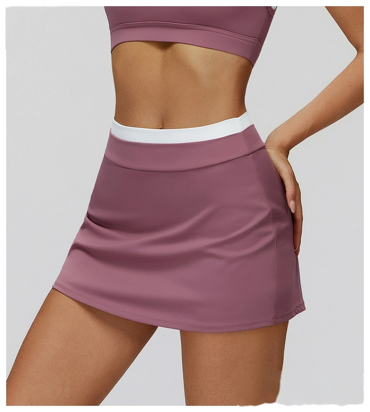 Customizable Naked-Feel Athletic Skirt | Women's Contrast High-Waist Ribbed, Fake Two-Piece, Anti-Slip detail