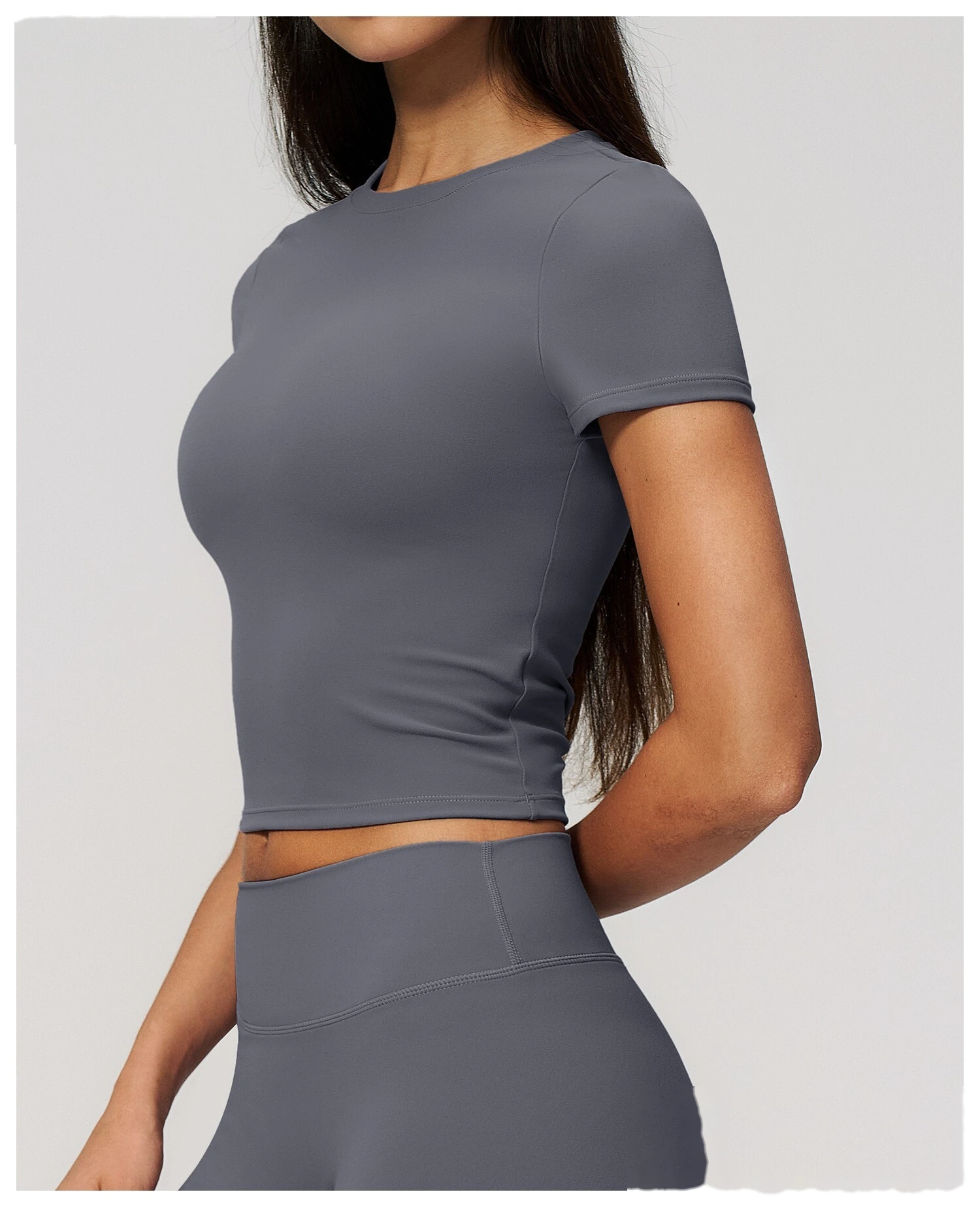 High elastic breathable yoga clothes short sleeves tight slim short sports leisure fitness Pilates T-shirt detail