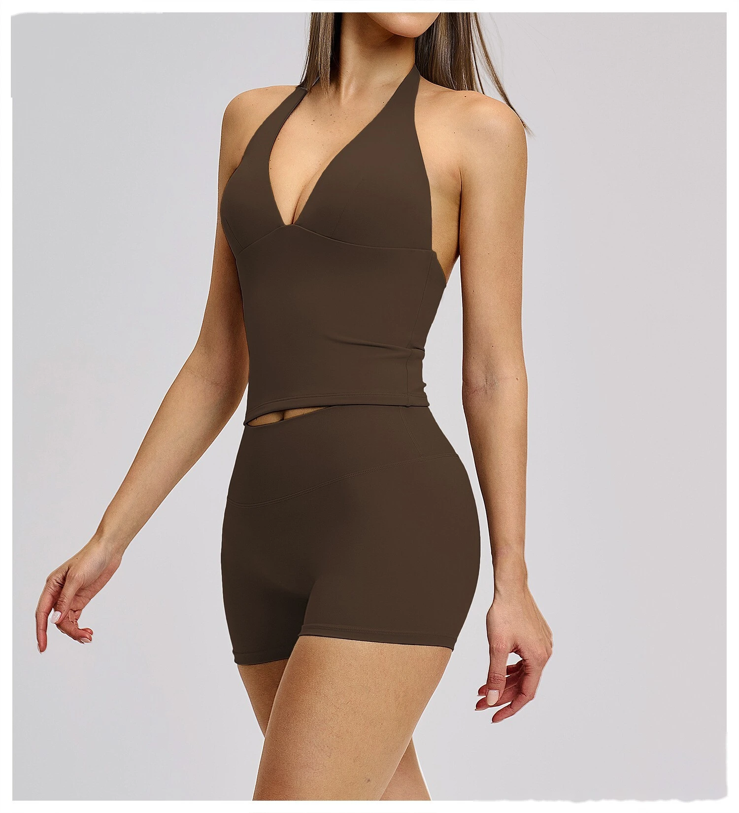Women’s Custom Yoga Tank Top with Built-in Bra Pad Halter Backless High Stretch Yoga Set detail