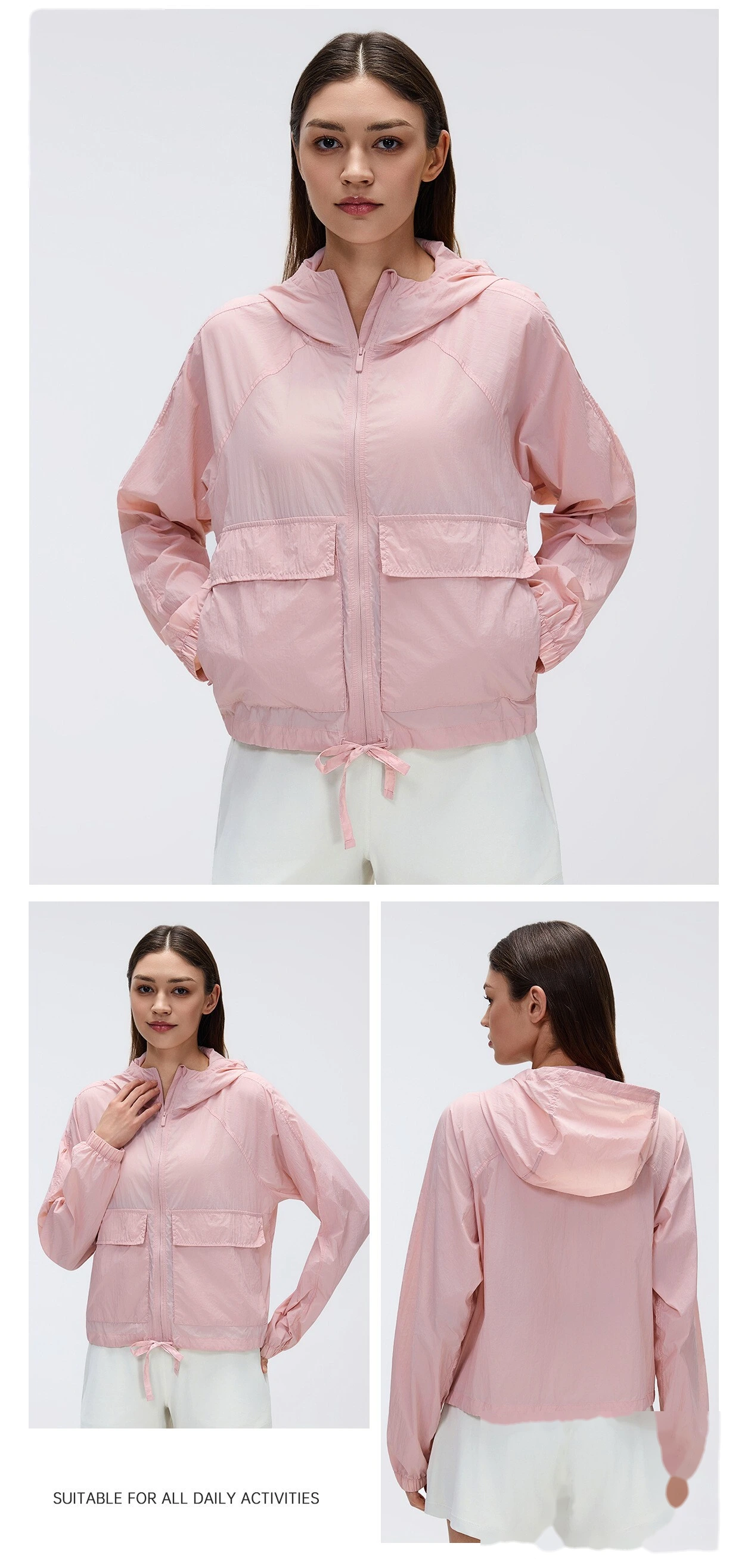 Bulk Custom UV Protection Hooded Top - Women's Lightweight Water-Resistant Loose Long Sleeve Sports Outerwear detail
