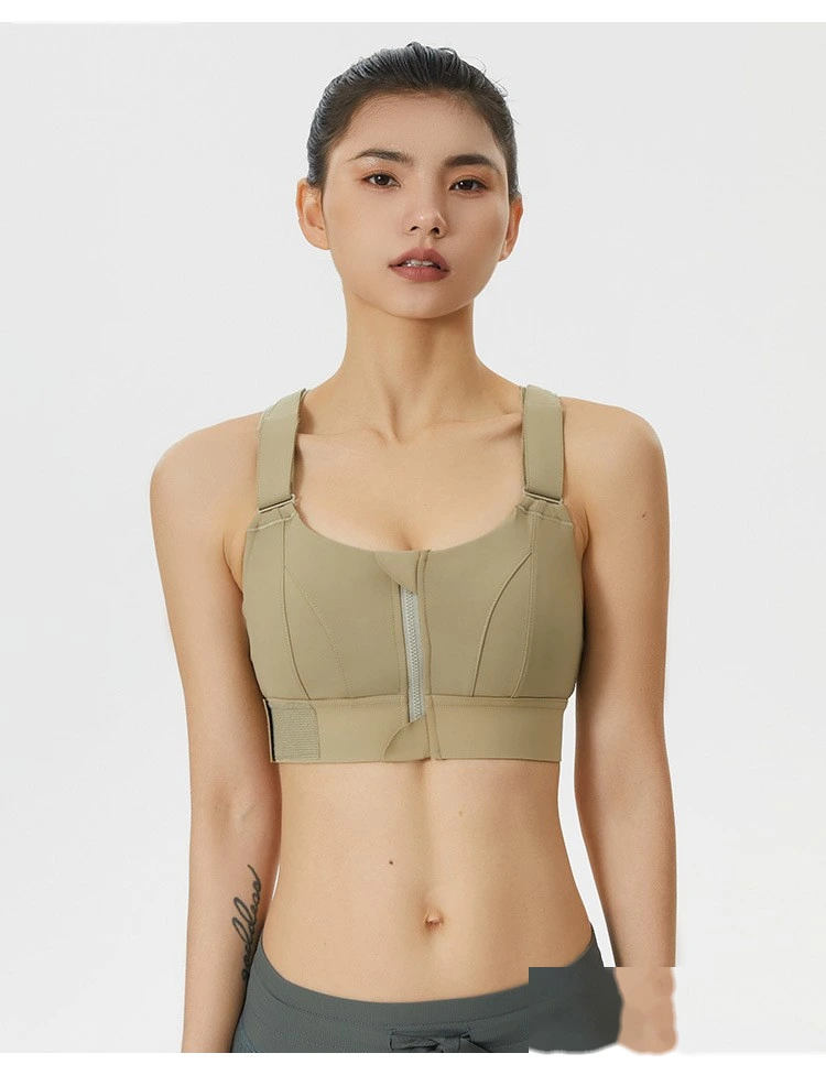 Womens zip sports bras high strength adjustable workout gym bra detail