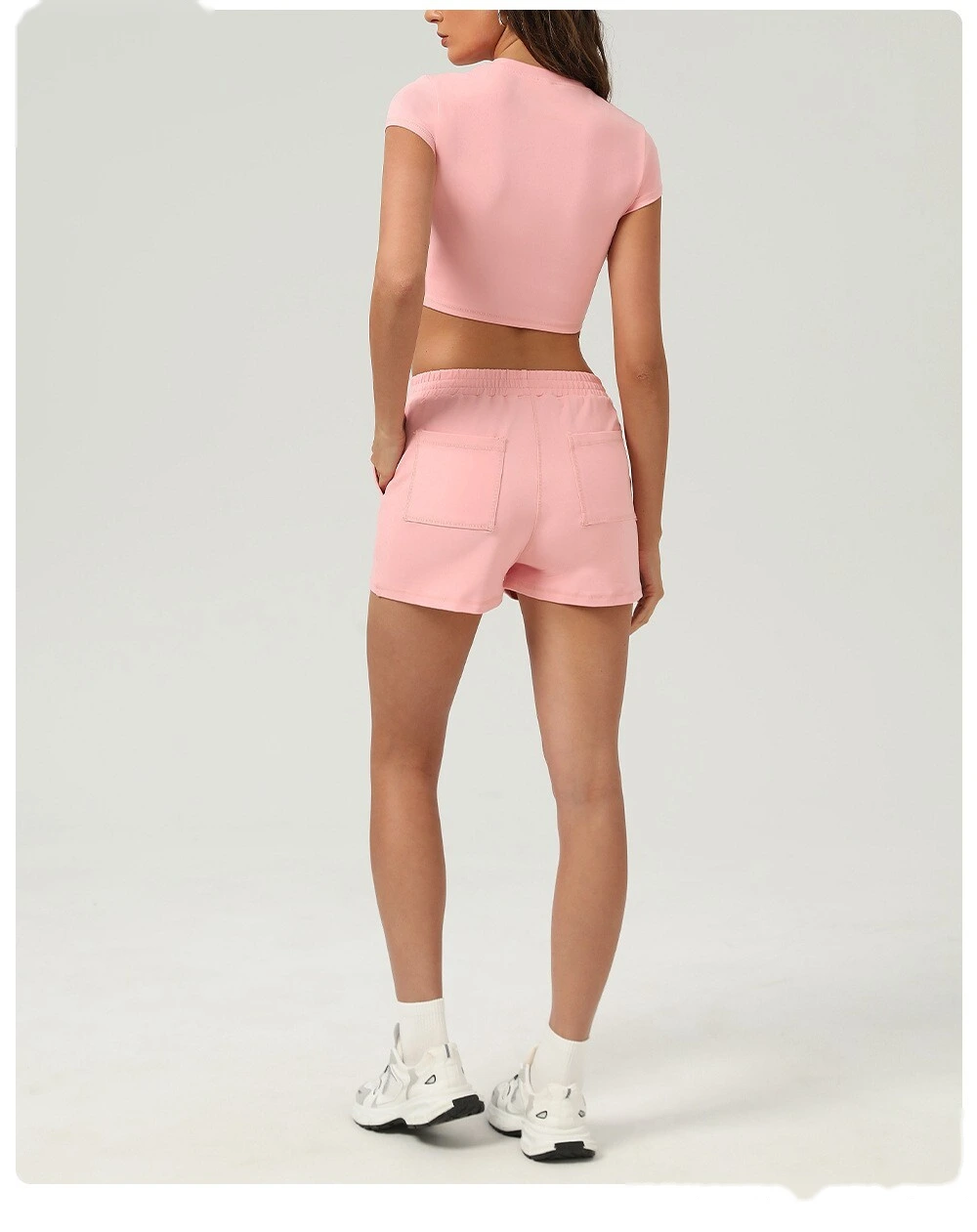 Sports and leisure high waist pocket tight shorts running sports peach hip outdoor fitness shorts female detail