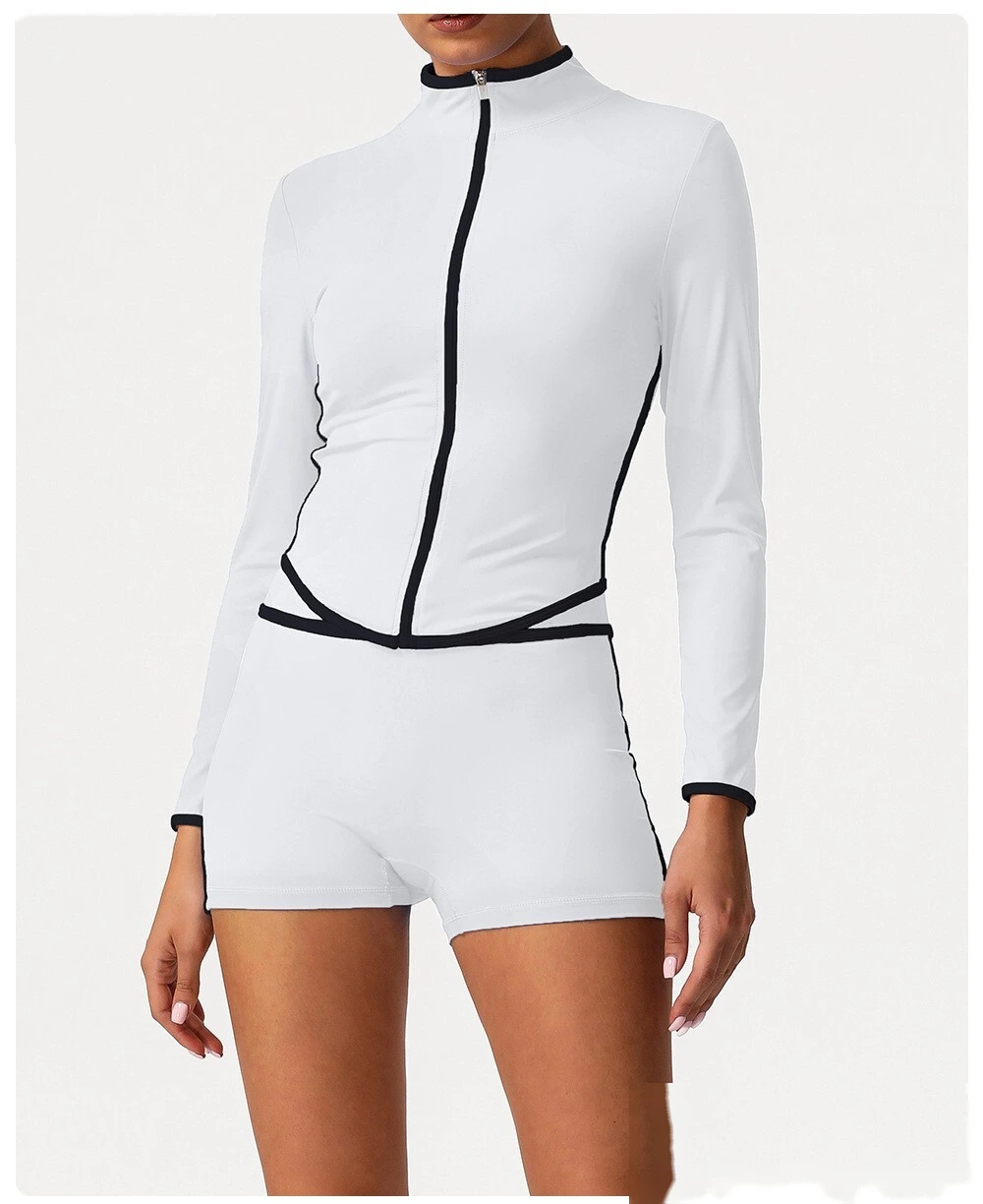 Customize the new contrast zipper yoga clothes women's autumn and winter running fitness coat detail