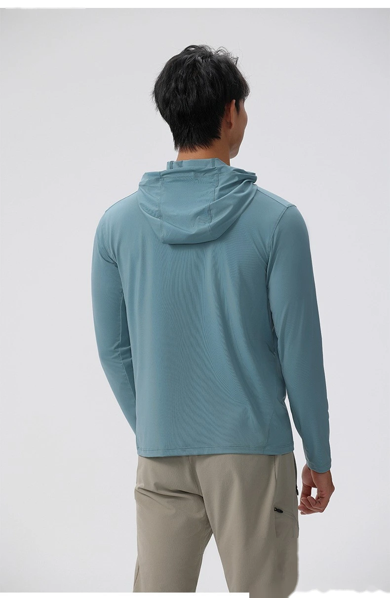 Customized men's fitness suit long sleeve hooded pullover loose muscle dog sports T-shirt elastic training suit detail