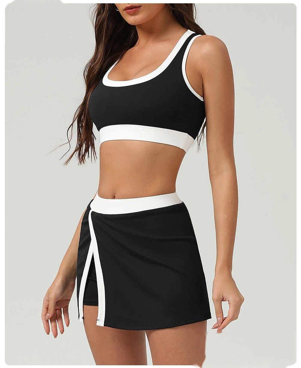 Contrast-color quick-drying tennis skirt, outdoor sports, slit opening and light exposure prevention detail