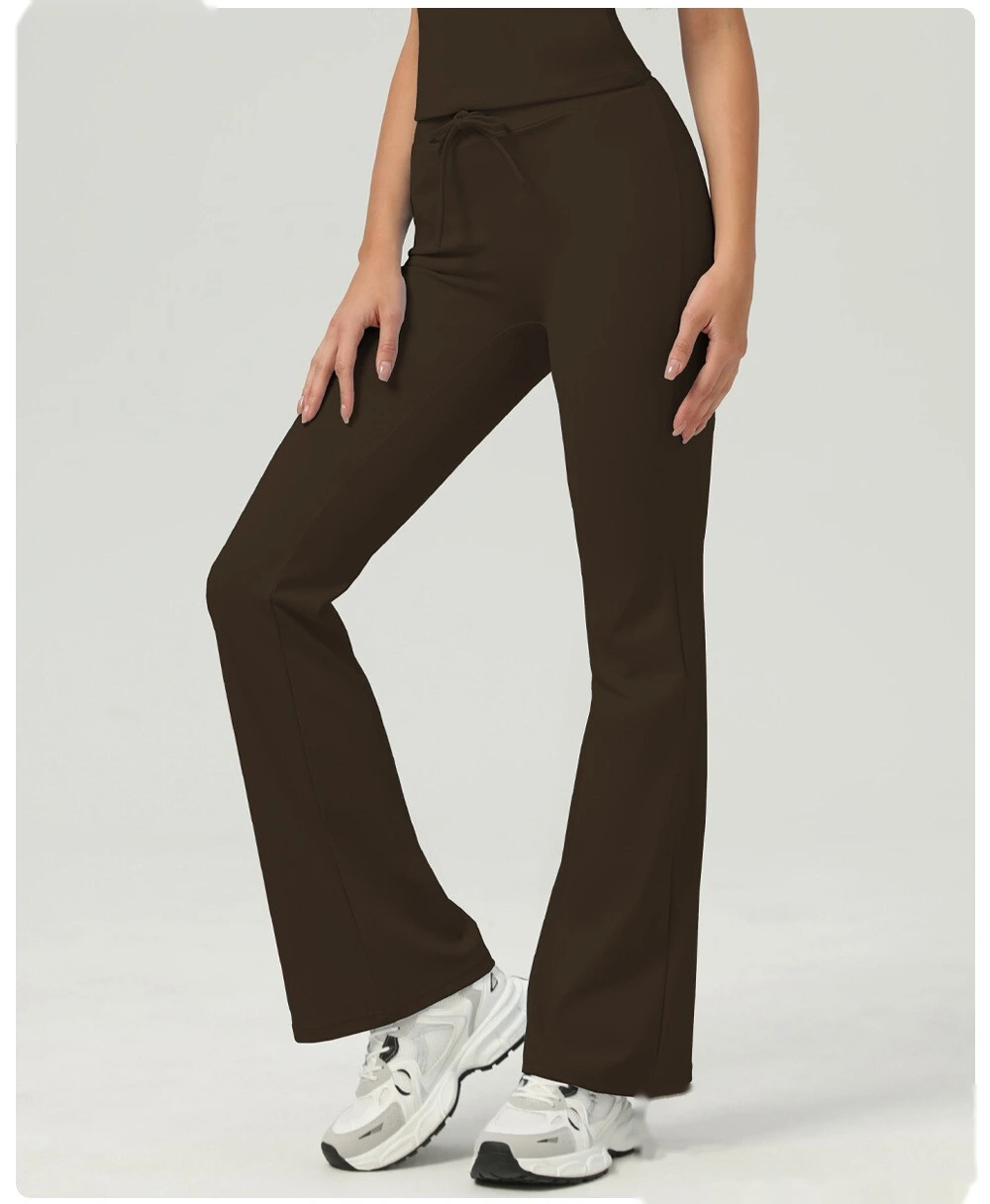 Hip-lifting yoga bell-bottoms fitness exercise wide-leg micro-pants high waist drawstring quick-drying yoga pants detail