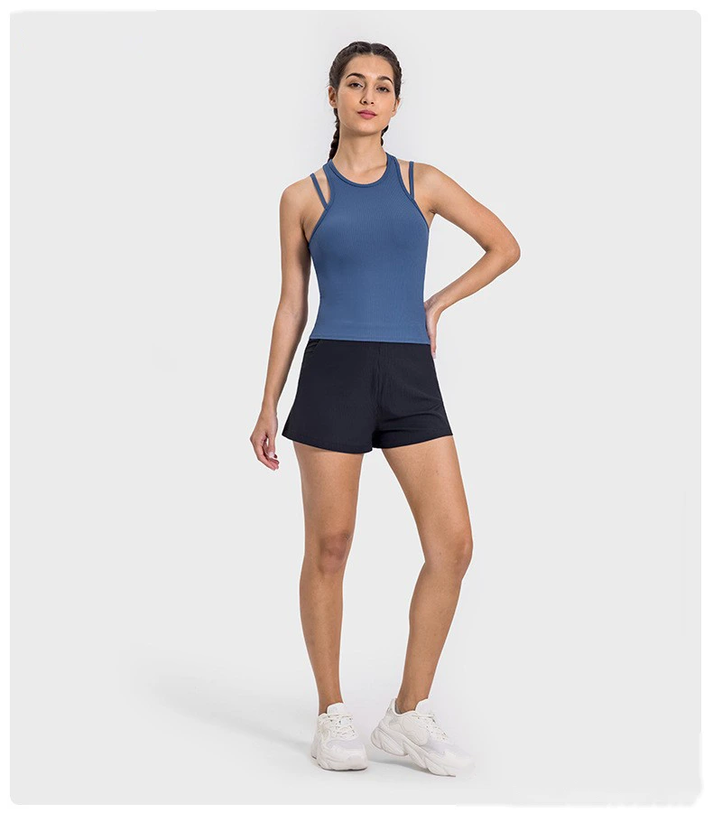 Customized rib new breathable I-shaped back yoga vest with chest pad female fitness bra top detail
