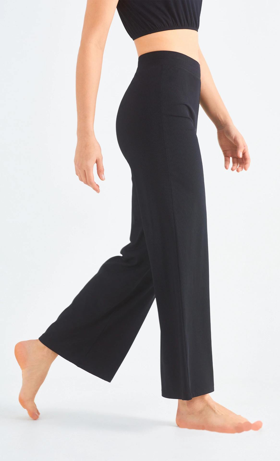Women ribbed widen pants workout running loose drawstring leggings detail