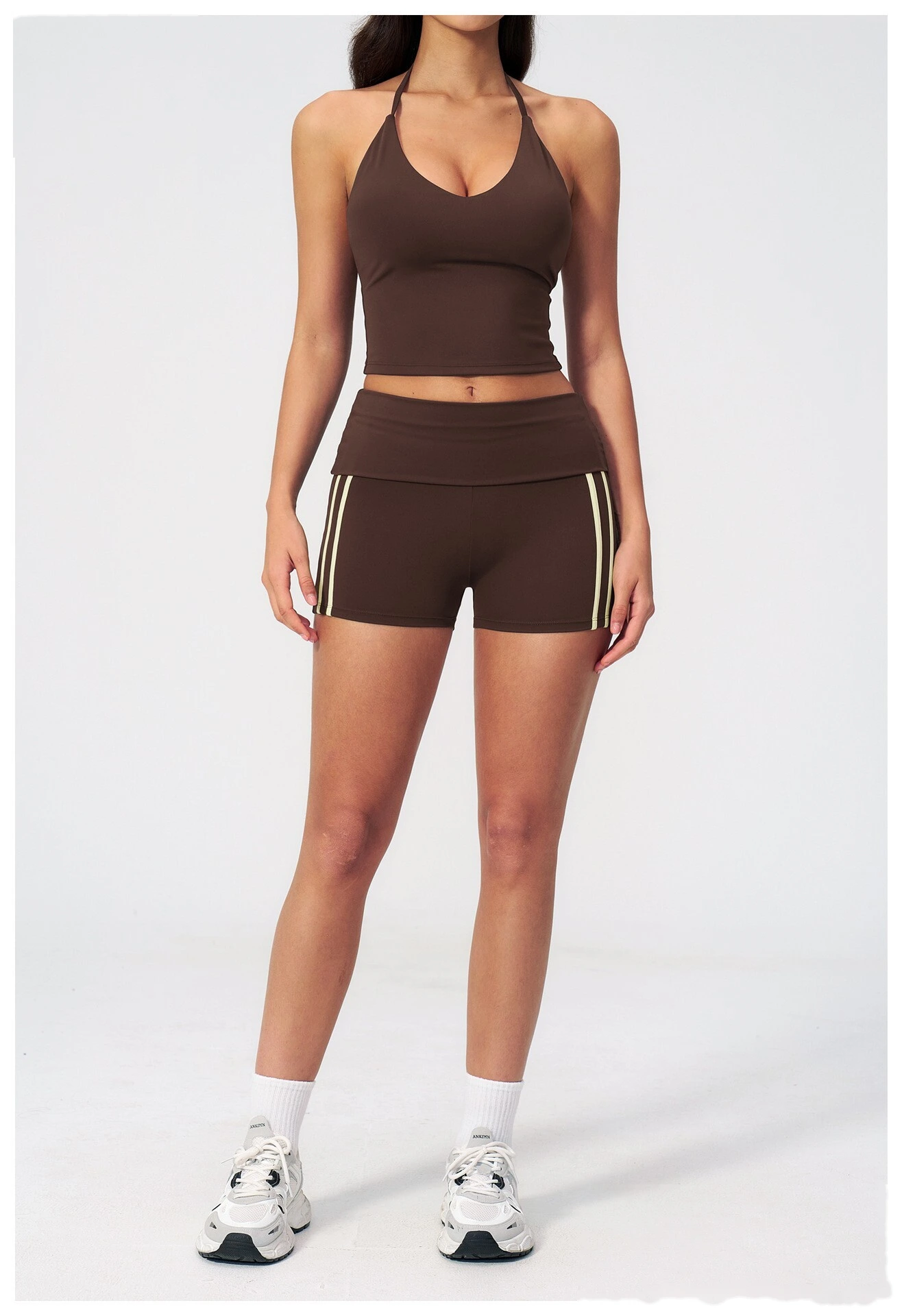 Custom Women Halter Sports Vest, V Neck Slim Yoga Top With Padded Bra Outer Wear Workout Tank Top detail