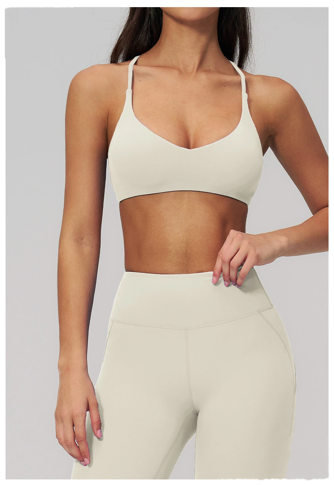 Sports suit women's beautiful back yoga suit tight micro-pull fitness suit detail