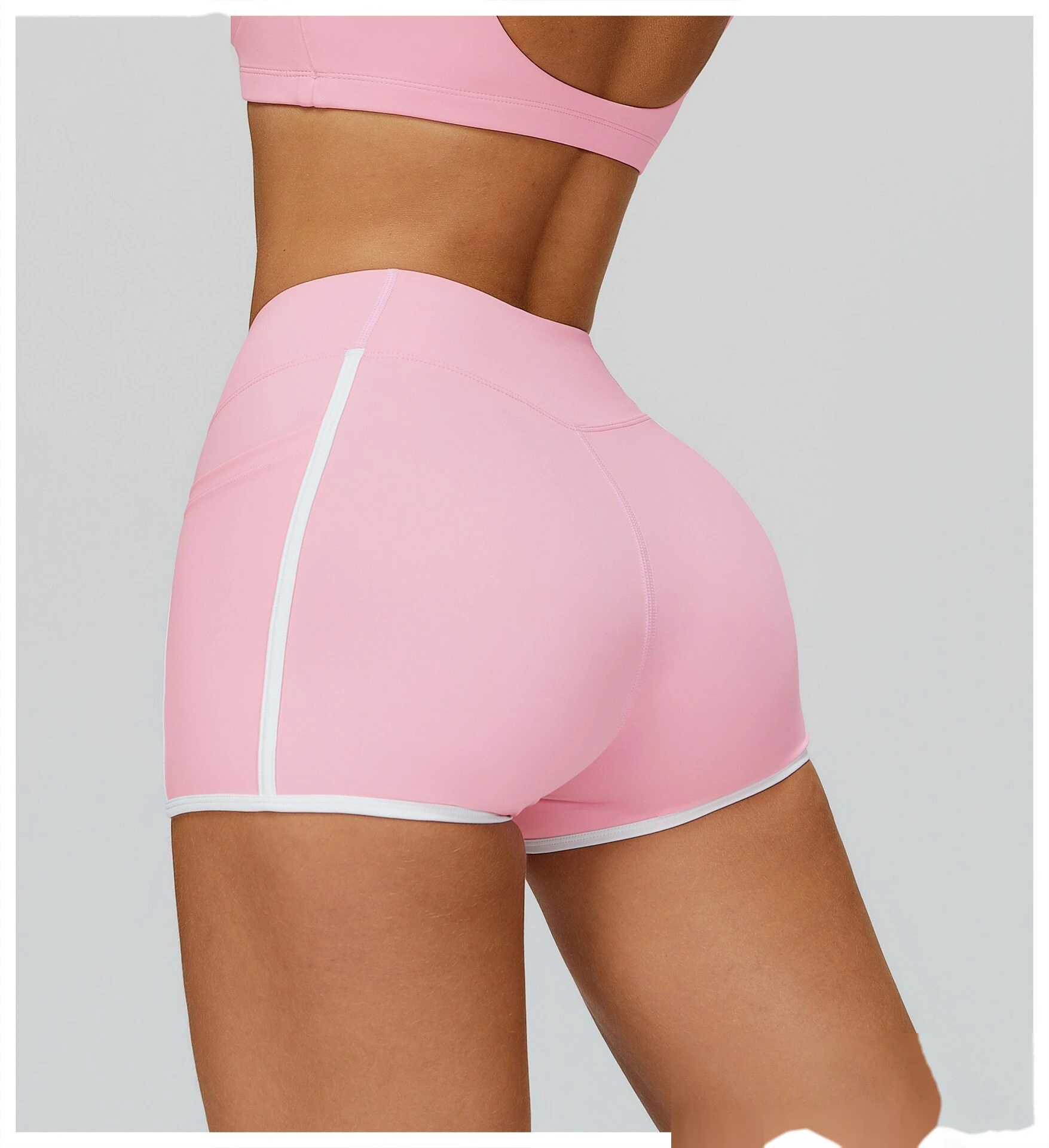 Custom Naked-Feel Yoga Shorts - Women’s High-Waisted Color Block Tight Butt-Lifting Running Shorts detail