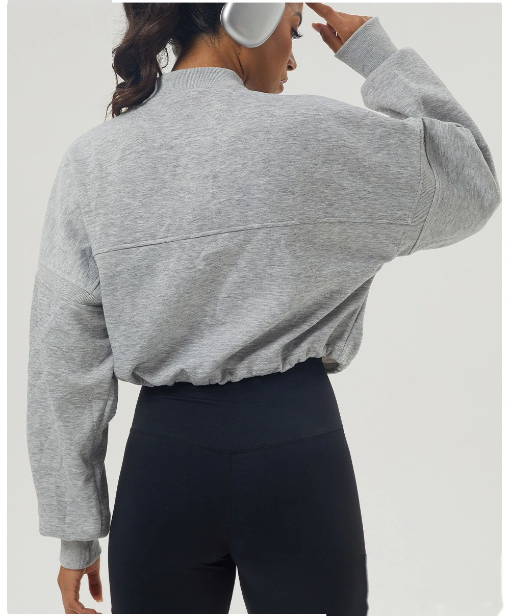 Custom autumn and winter sweater sports fitness long sleeve yoga clothes half zipper loose sweater woman detail