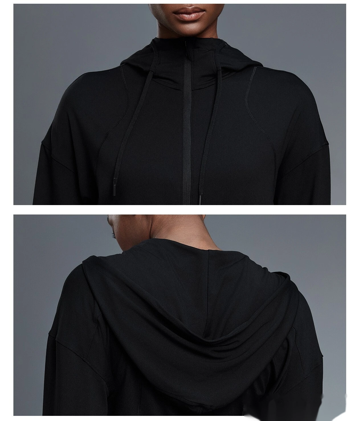 Customized hooded sports coat short waist cardigan long sleeve top yoga fitness clothes for women detail