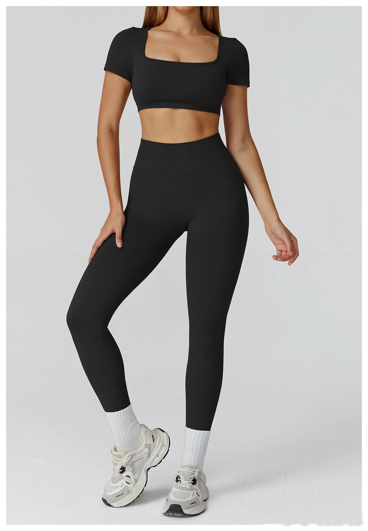 Customized seamless yoga clothes women's hollow back slim short-sleeved sports tops detail