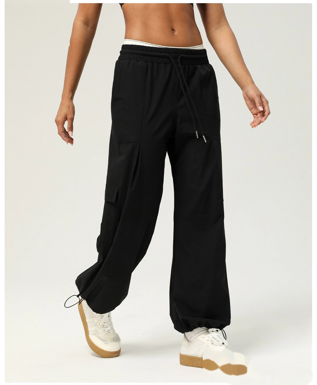 Custom-made loose-pocket tooling sweatpants for women's outdoor fitness straight wide-leg leg leggings detail