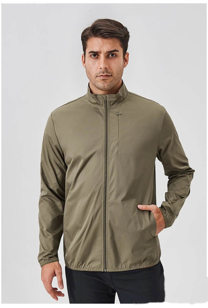 Custom autumn and winter sports coat stand collar zipper jacket outdoor windproof long sleeve cardigan running fitness detail