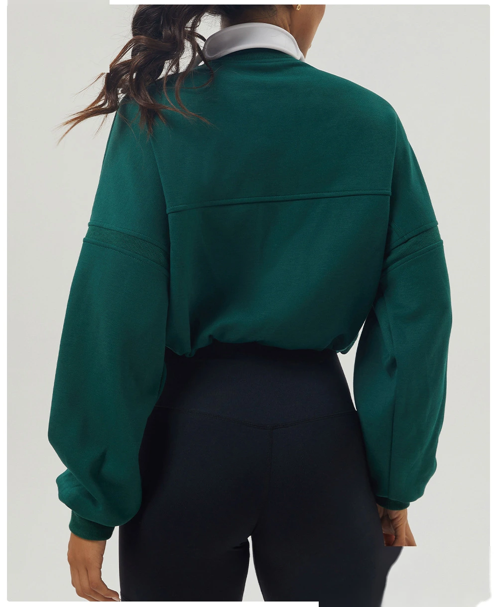 Custom autumn and winter sweater sports fitness long sleeve yoga clothes half zipper loose sweater woman detail