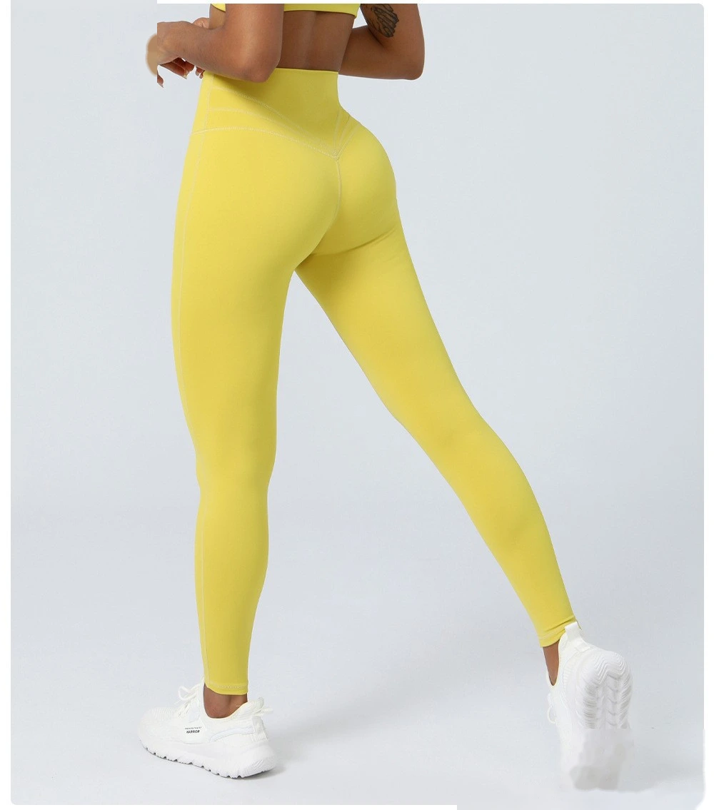 Custom nude yoga T-free embarrassing line fitness pants sports hip pants detail