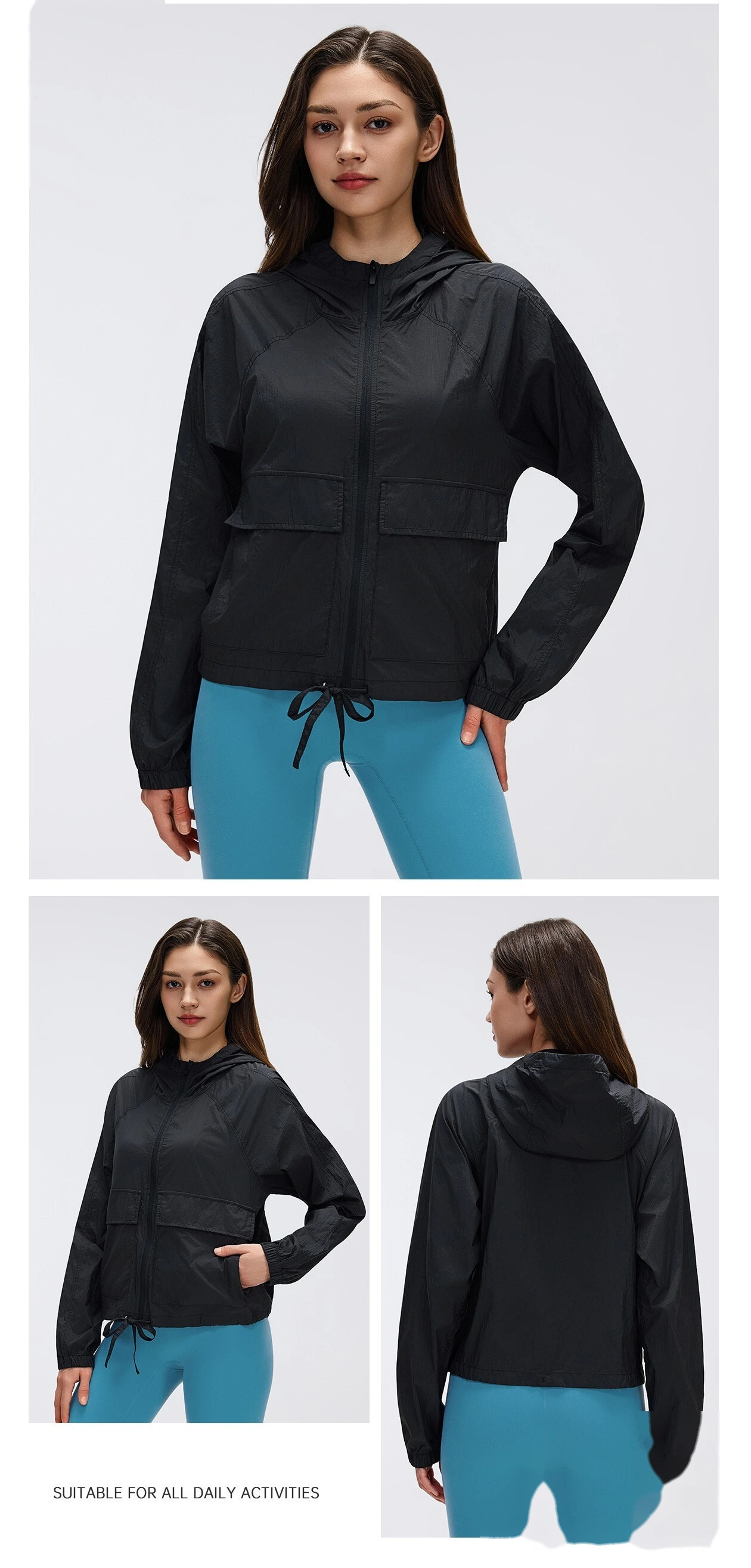 Bulk Custom UV Protection Hooded Top - Women's Lightweight Water-Resistant Loose Long Sleeve Sports Outerwear detail