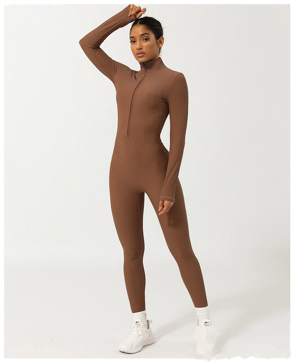 Customized zipper thread long sleeve yoga jumpsuit fitness exercise jumpsuit yoga clothes detail