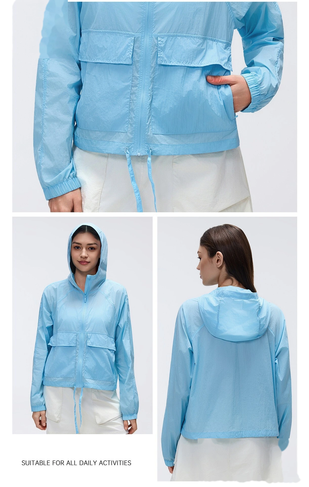 Bulk Custom UV Protection Hooded Top - Women's Lightweight Water-Resistant Loose Long Sleeve Sports Outerwear detail