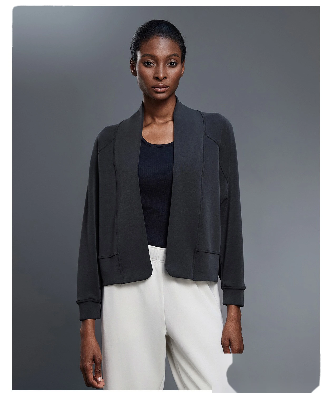 Women's Versatile Fashion Cardigan - Customizable Shawl Collar Casual Sports Long Sleeve Outerwear, Easy-Matching detail