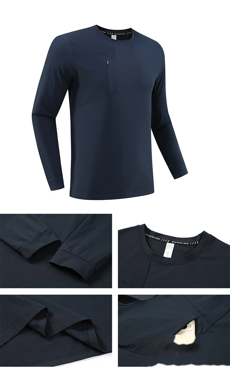 Customized men's long sleeve leisure sports fitness pocket T-shirt detail