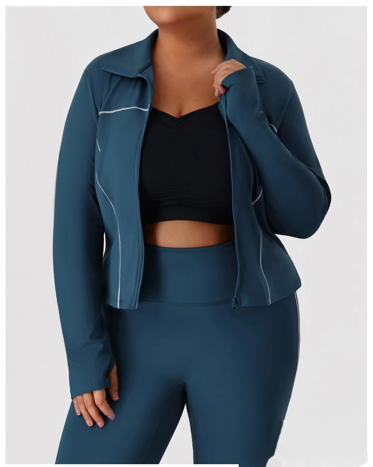 Custom Plus Size Slim Yoga Suit - Winter Outdoor Running Workout Jacket & Activewear Set detail