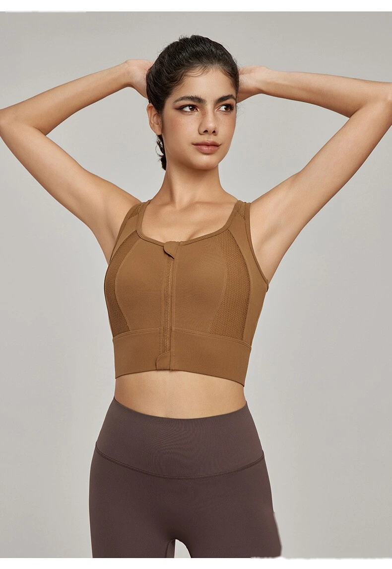 Sports bra women's shock-absorbing front zipper sports vest with chest pad breathable yoga vest detail