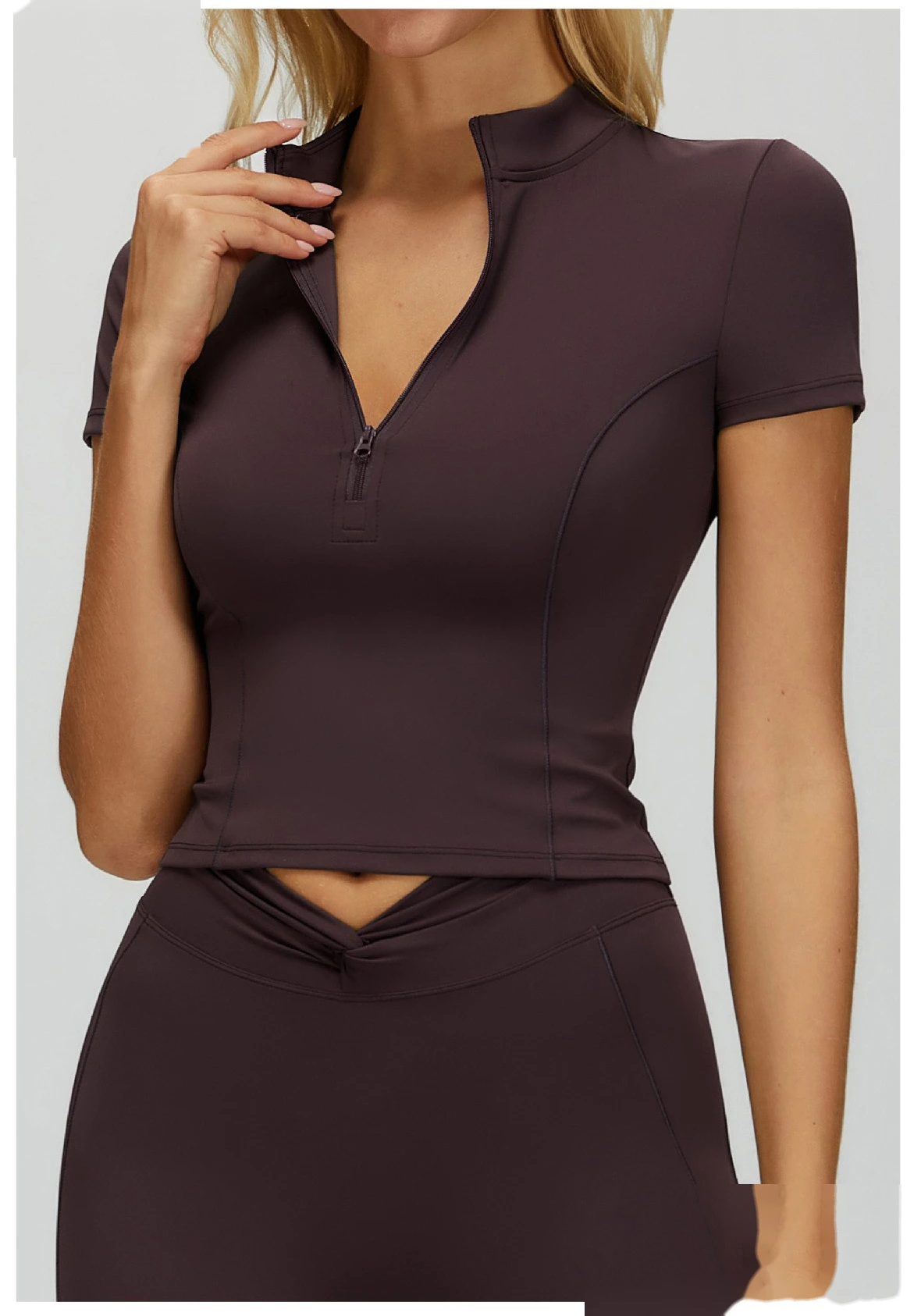 Custom Women’s Naked-Feel Running Top - Stand-Collar Zipper Tight Fitness Yoga Short Sleeve T-Shirt detail