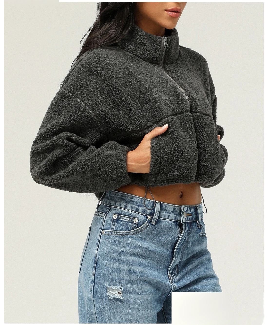 Custom lambswool sports and leisure coat thick plush short coat in autumn and winter outdoor running coat detail