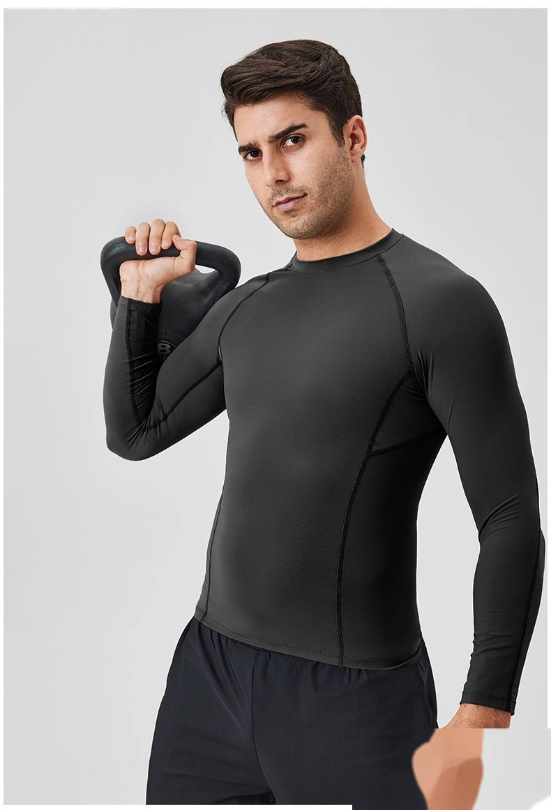 Customized men's long-sleeved tight T-shirt sports fitness clothes detail