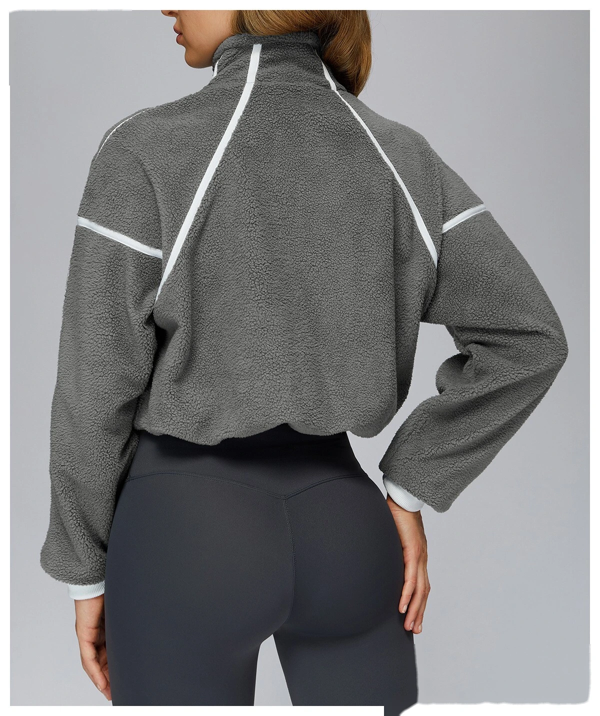 Customized autumn and winter stand-up collar windproof and warm polar fleece coat women's cashmere sports sweater detail