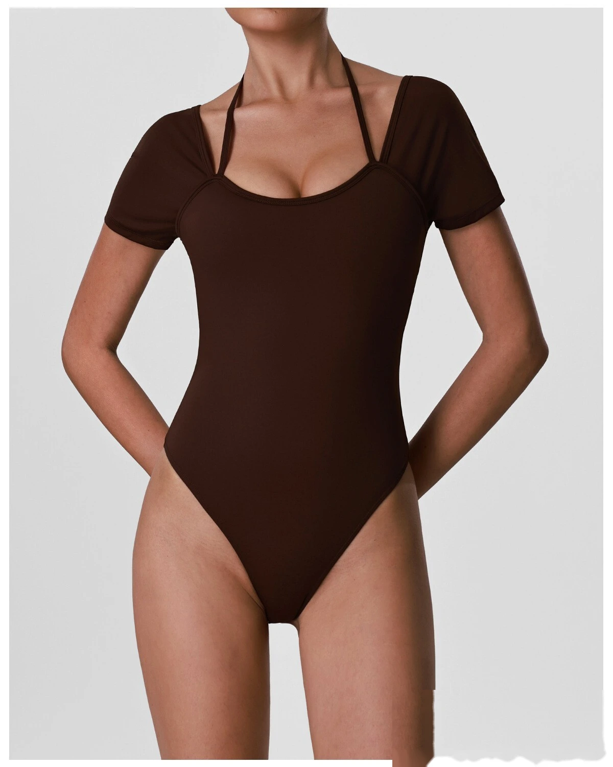 Cross Cutout Back One Piece Yoga Suit, Integrated Chest Pad Slimming Quick Dry Pilates Fitness Jumpsuit detail