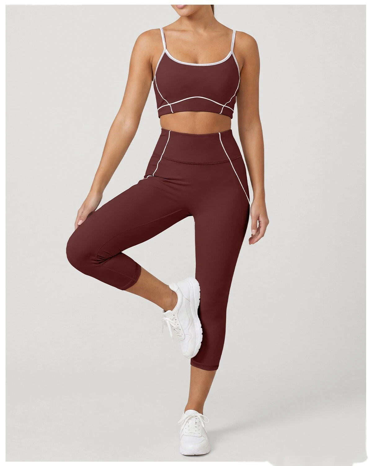 Women Workout Tracksuit, Sleeveless Athletic Vest + High Elastic Seven-Eighths Pants, Breathable Gym Clothing Set detail