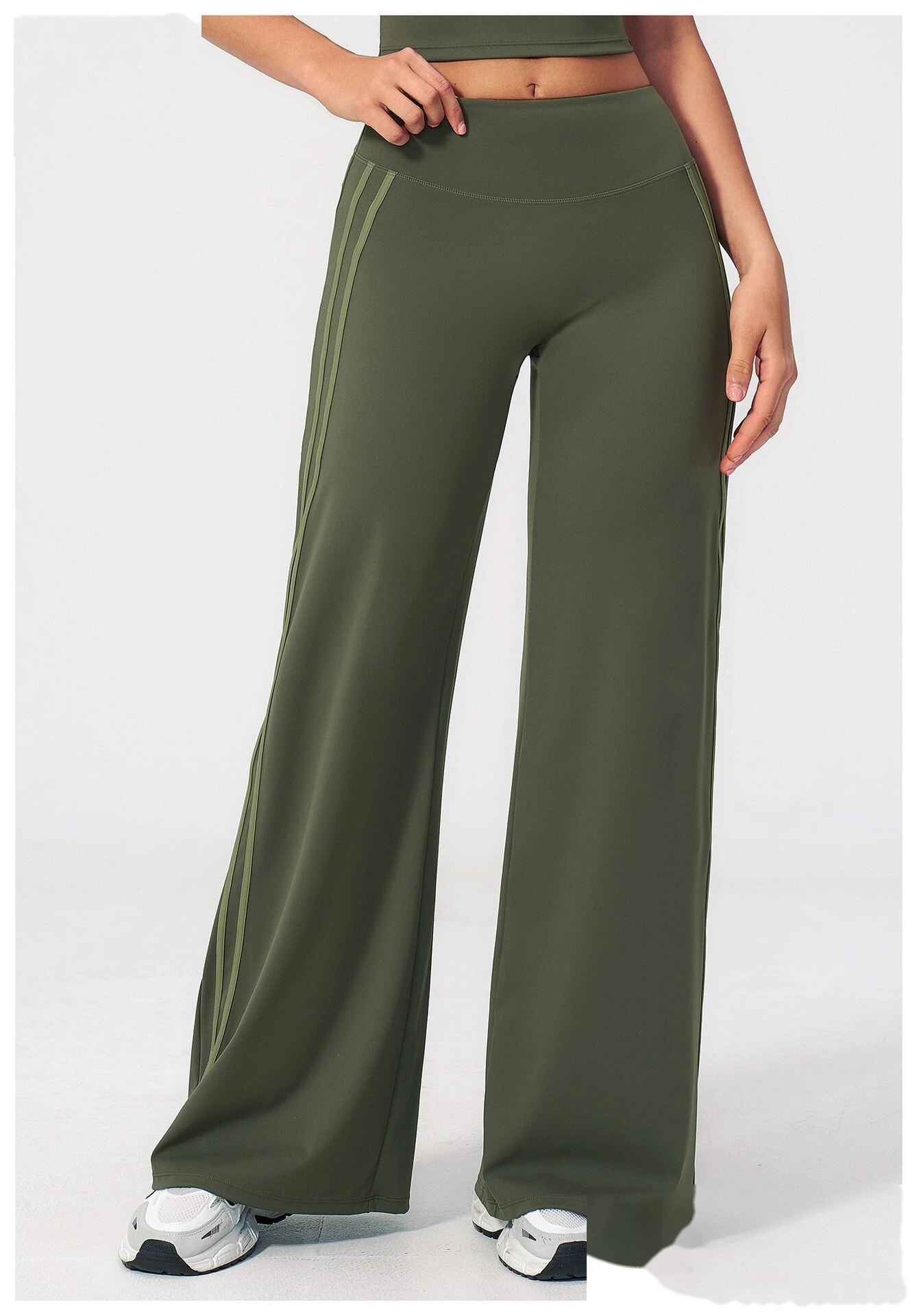 High Waist Hip Lifting Flare Yoga Pants, Color Block Naked Feel Slimming Workout Wide Leg Trousers detail