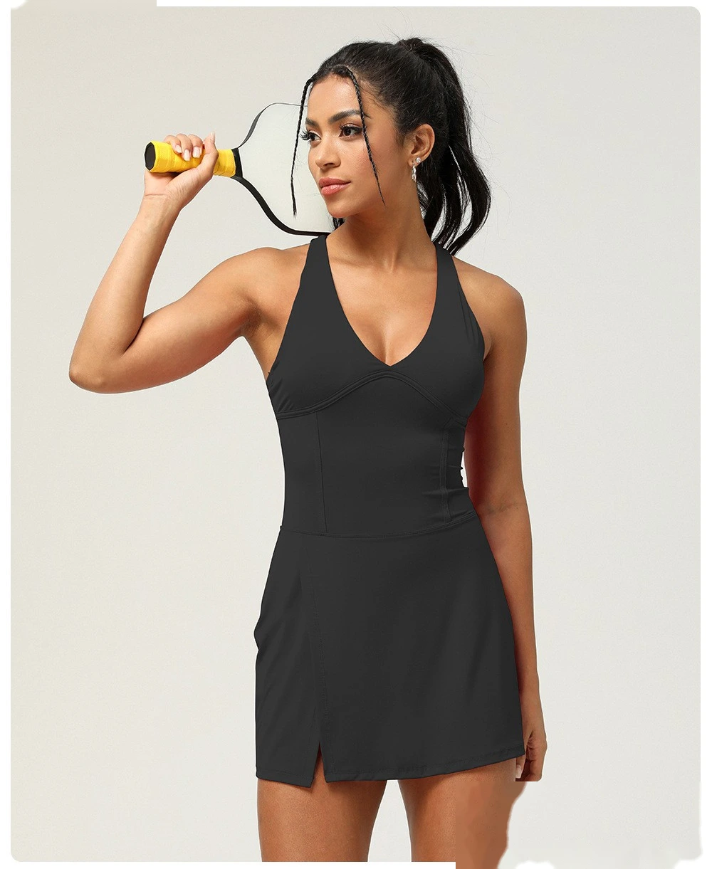 Customized sexy slit sports dress waist leggings skirt outdoor running fitness tennis apron pad detail
