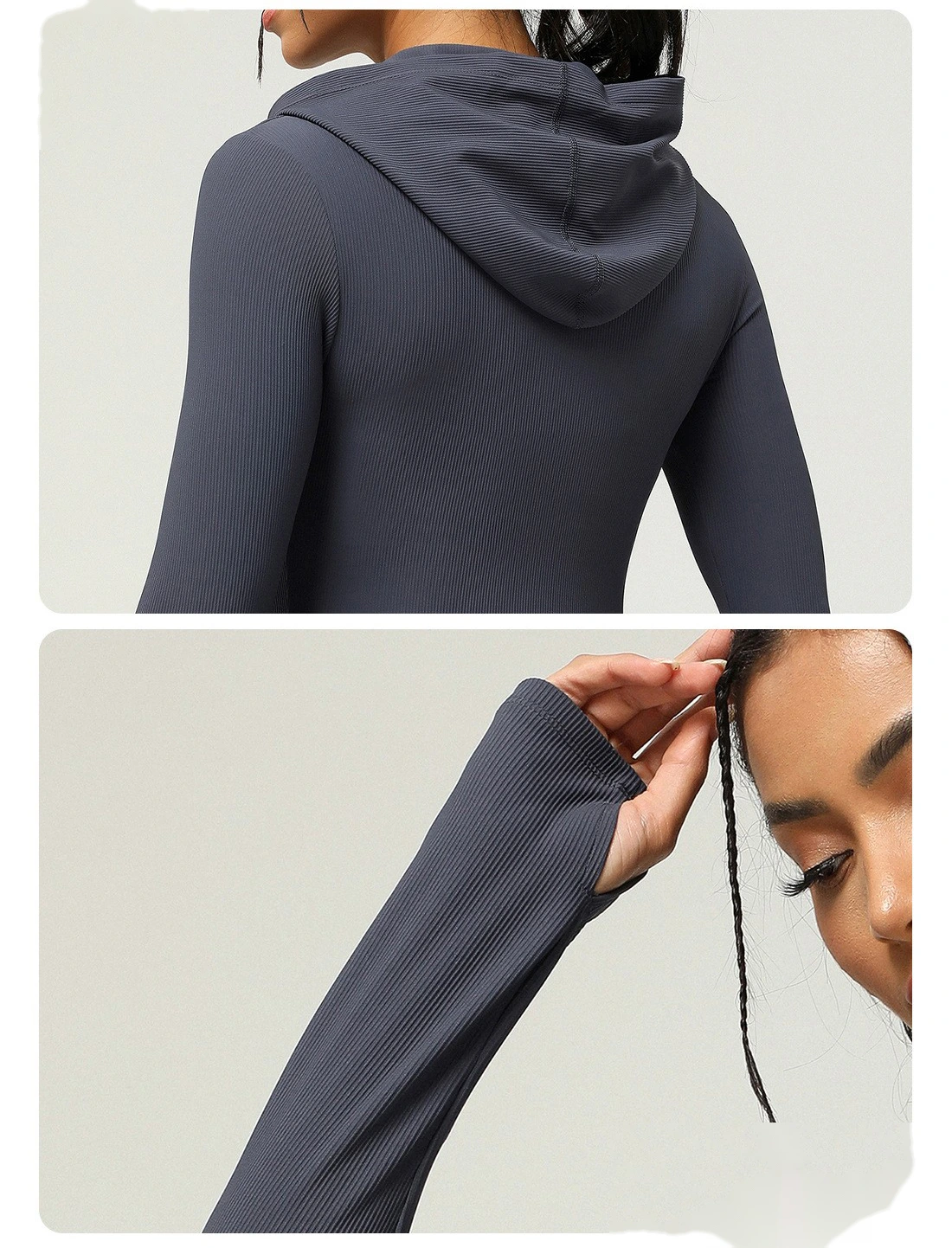 Custom slim hooded sports coat long sleeve autumn and winter yoga coat leisure sports coat women detail