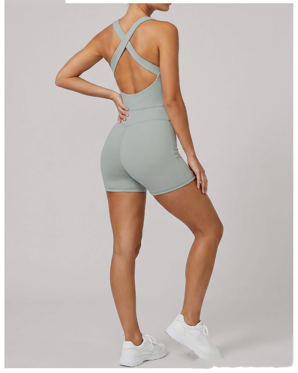 Custom European American Cross Back Shaping Jumpsuit, Sleeveless Waist & Hip Lifting Summer Yoga Bodysuit detail