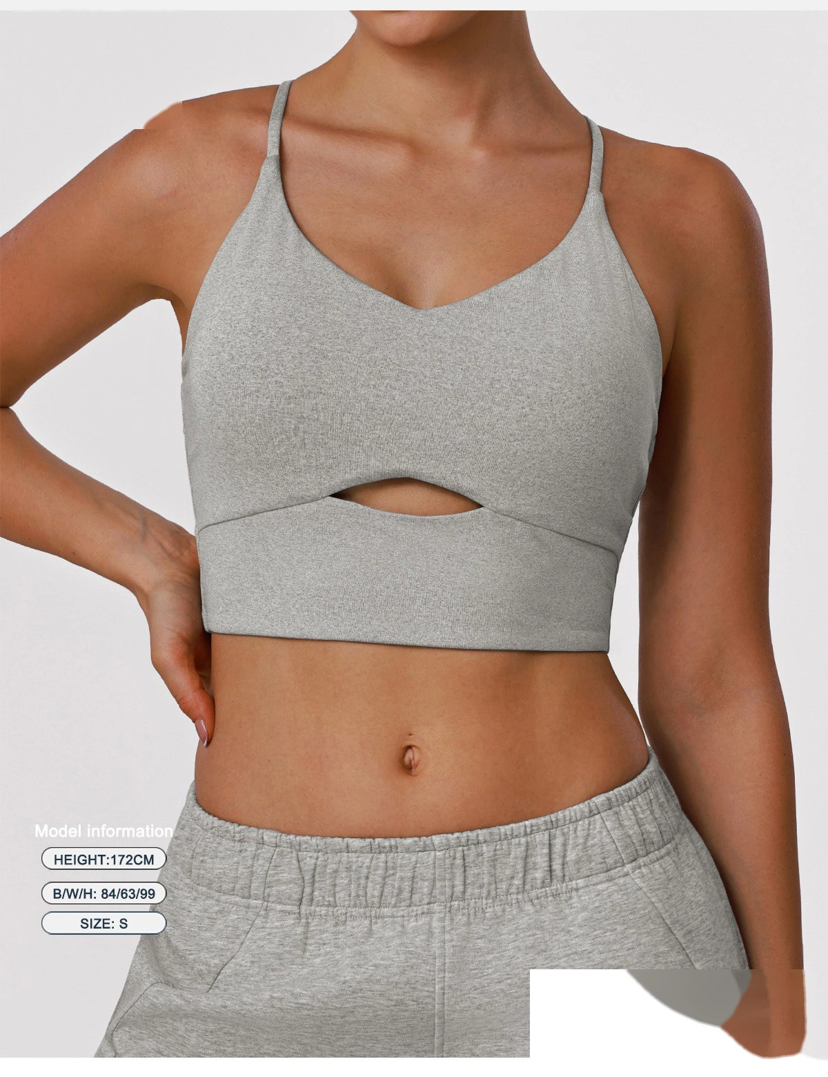 Women's Nude Feel Cutout Thin Strap Sports Bra Shockproof Push Up Racerback for Running Yoga Gym detail