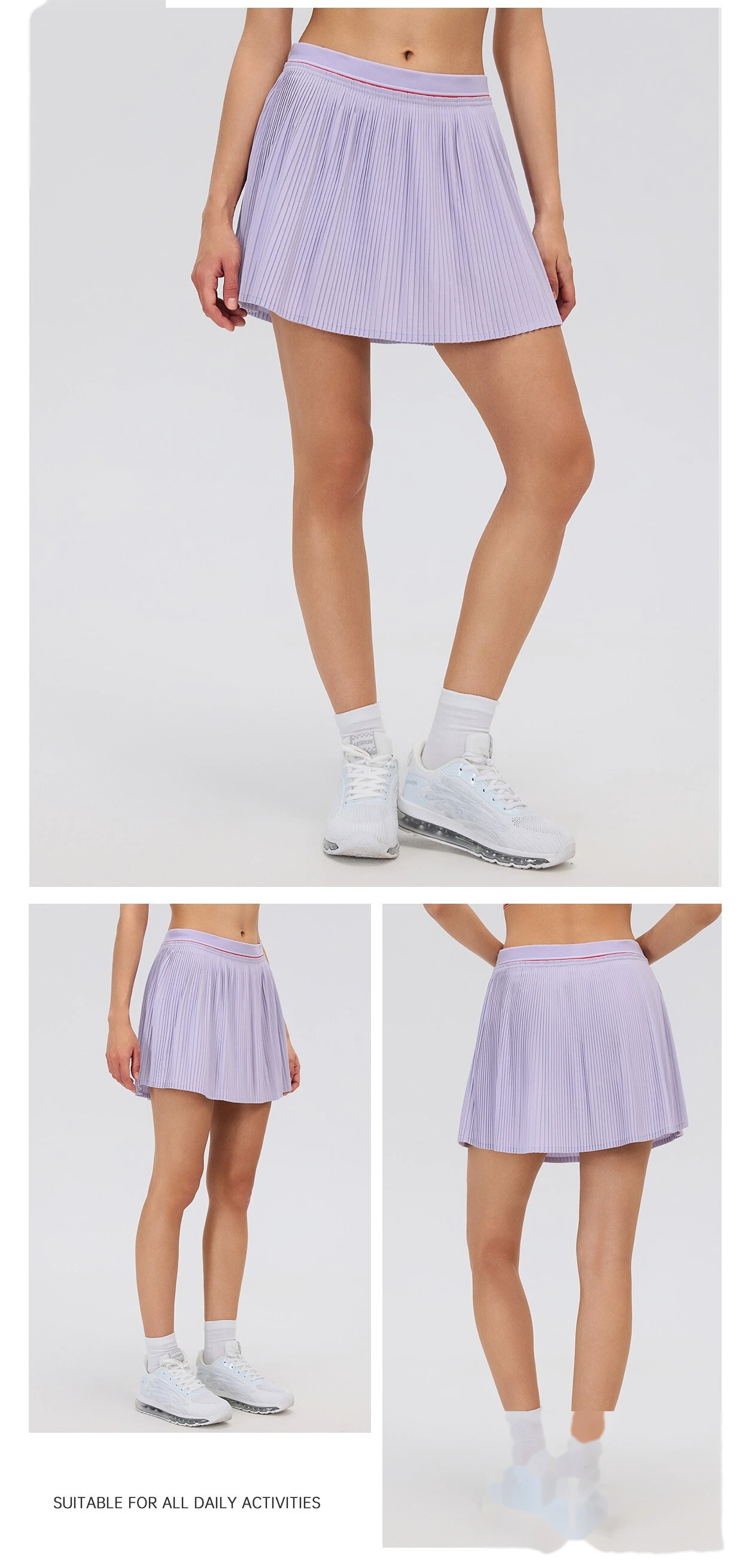 Solid Sports Tennis Skirt, Anti-Chafing Athletic Skort with Inner Shorts, Lightweight Sports Skirts for Running Gym detail