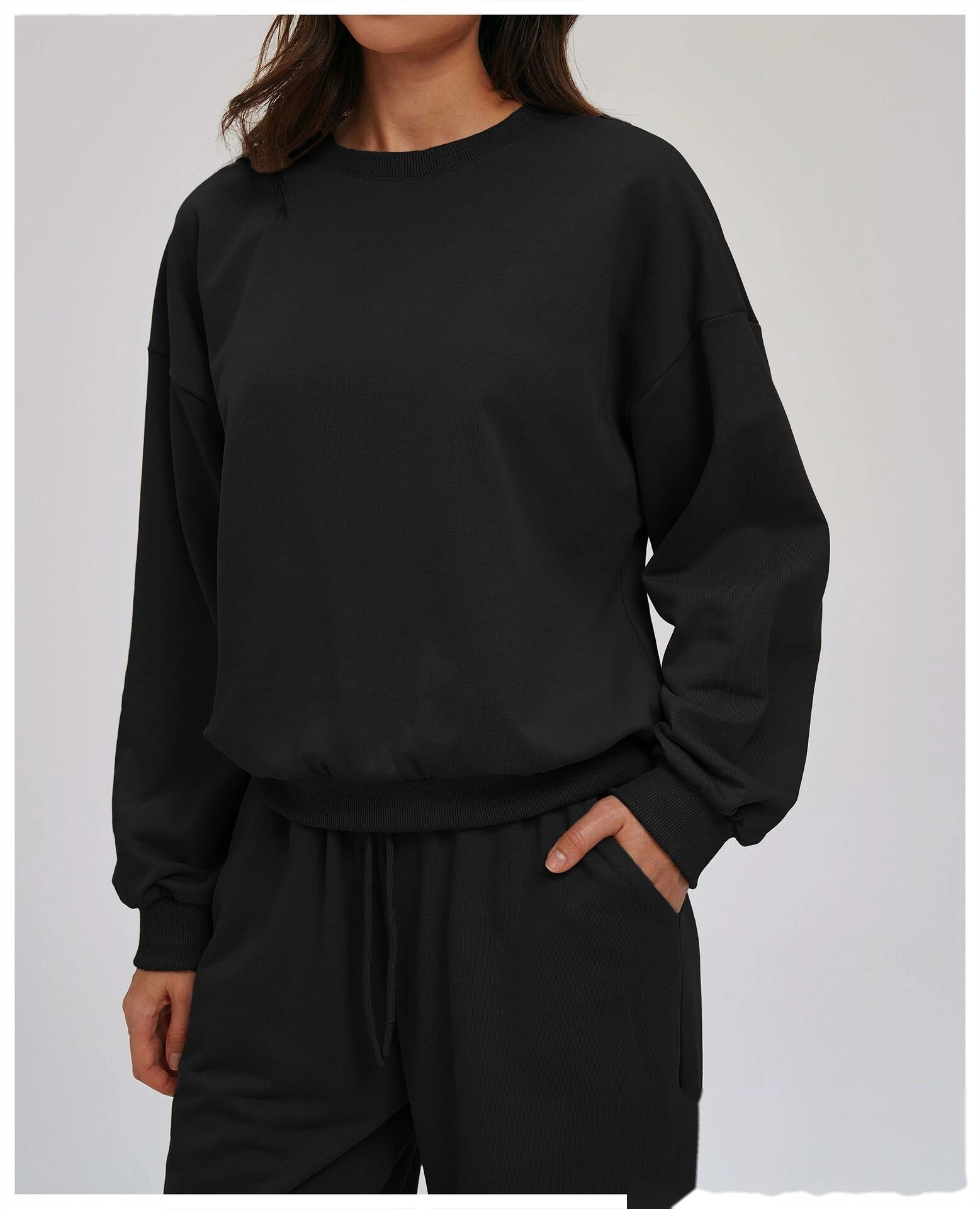 Bulk Custom Crew Neck Sweatshirts | Loose Fit Long Sleeve Casual Tops for Fall Winter Outdoor Running detail