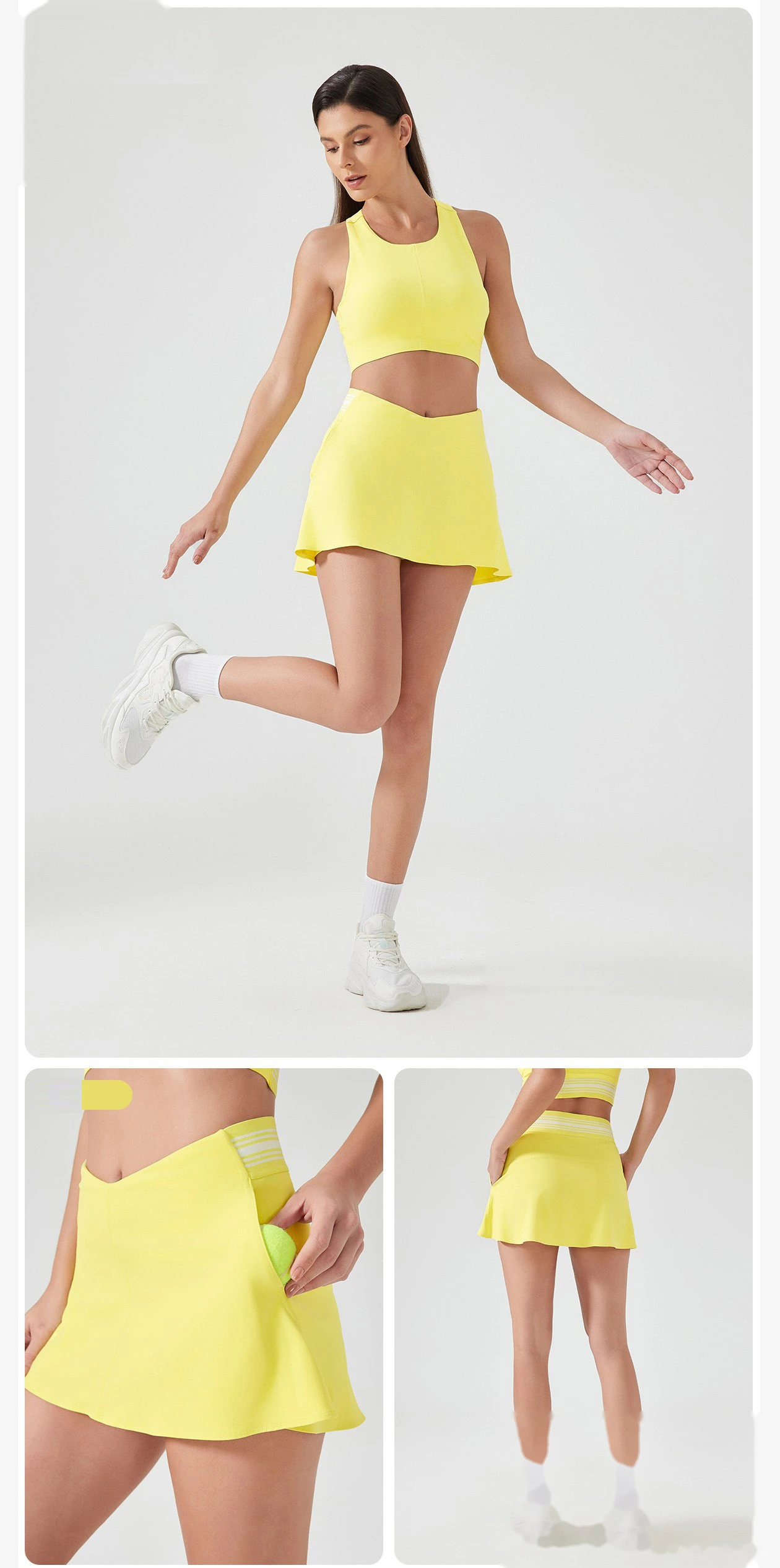 Fake two-piece fitness short skirt women's quick-drying breathable tennis skirt high waist yoga skirt detail